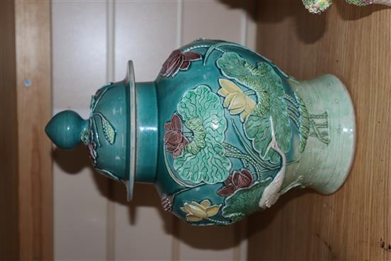 A Chinese moulded porcelain vase and cover, early 20th century, Wang Binrong mark height 27.5cm